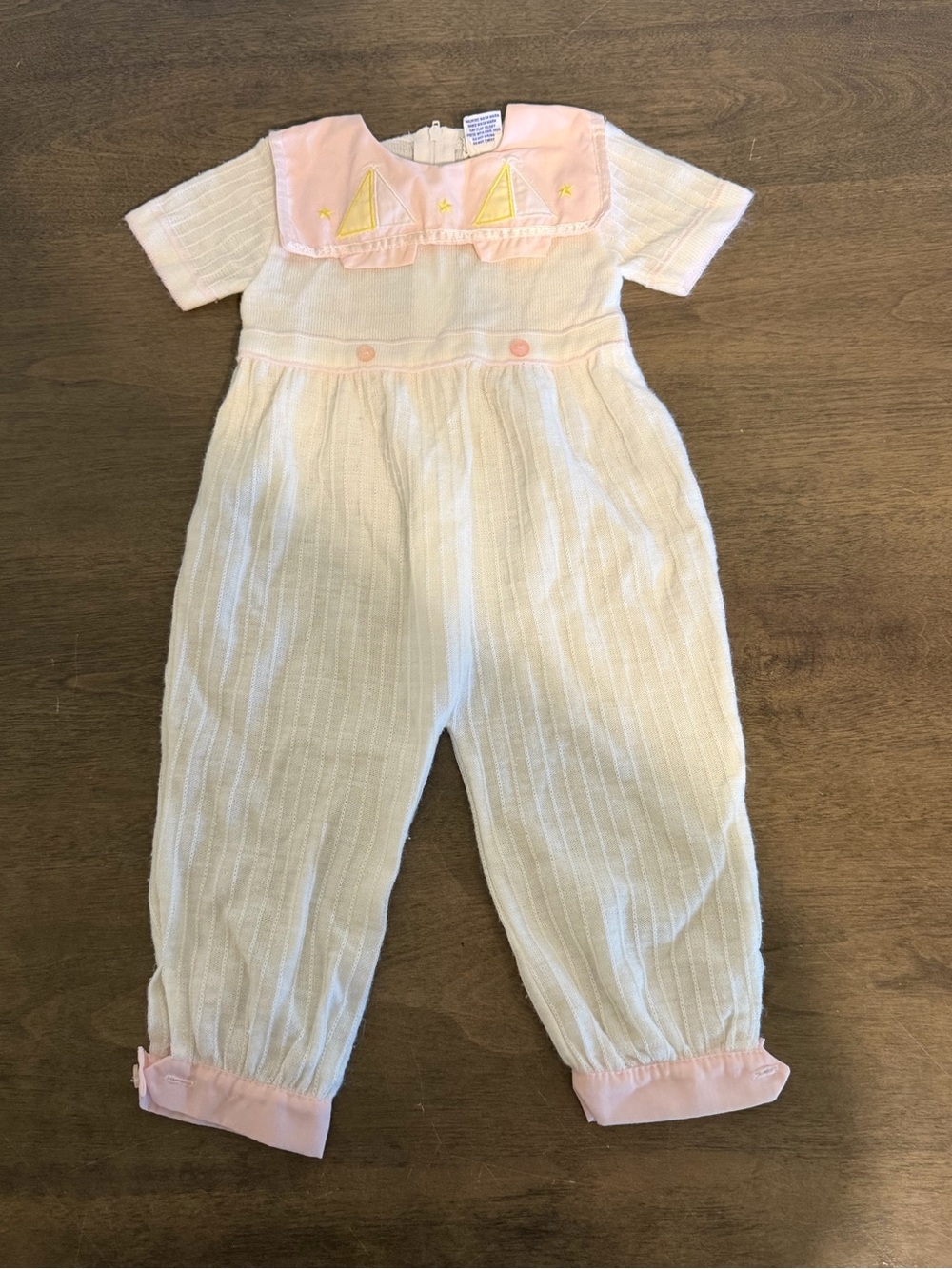 Vintage Friedknit Carriage Creations Sailboat One Piece Knit Cream Pink 2T